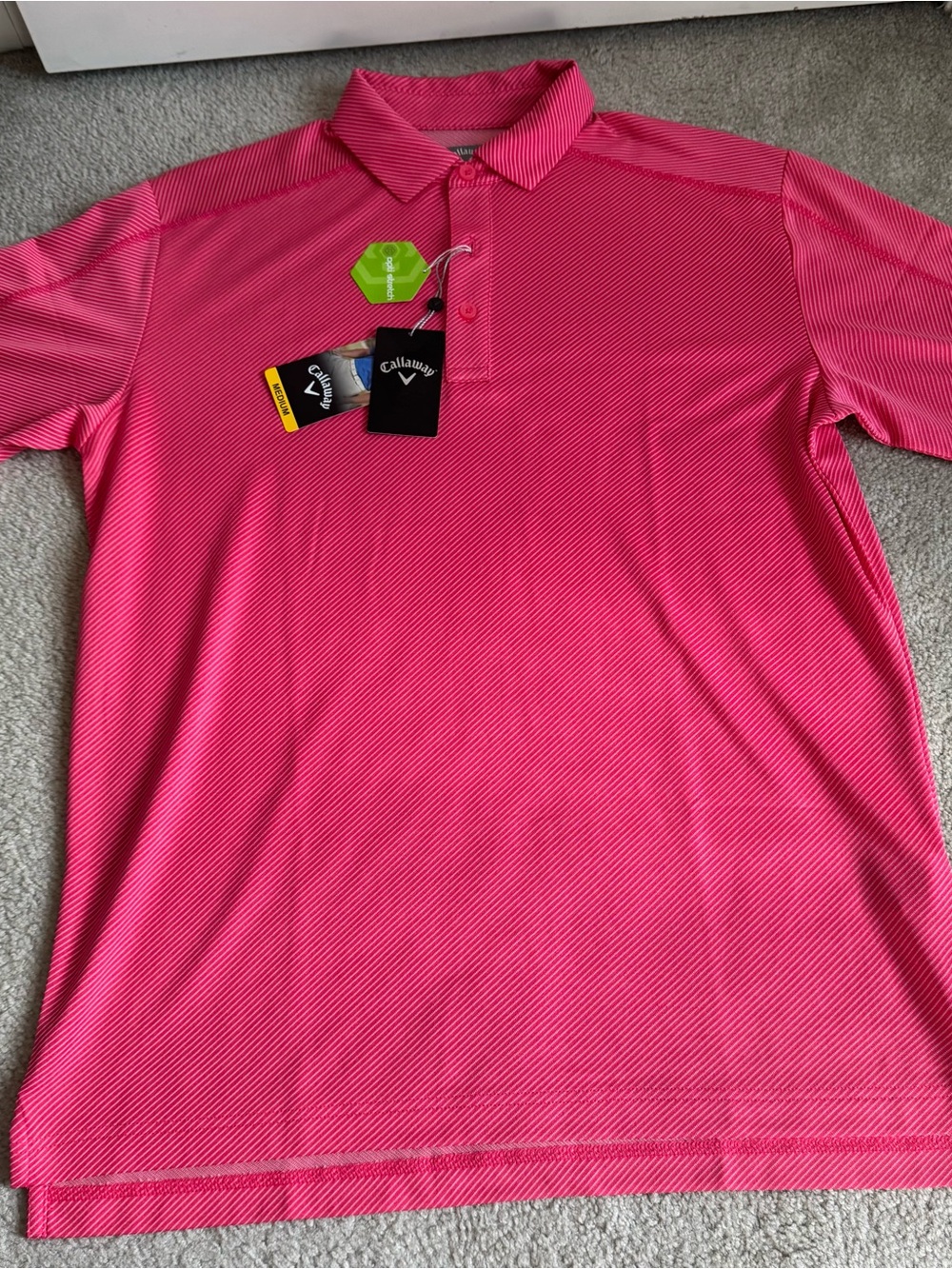 Men’s Callaway Golf Polo Shirt Pink Moisture Wicking UV Block Summer Preppy Med